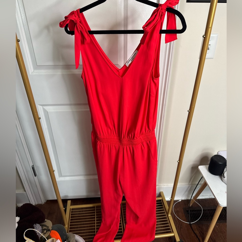 Amanda Uprichard Bright Red V-Neck Jumpsuit